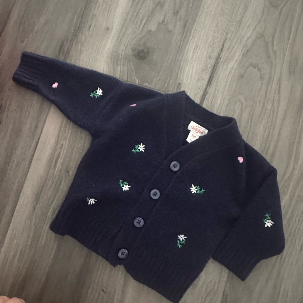 Navy Blue Cardigan with Floral Embroidery